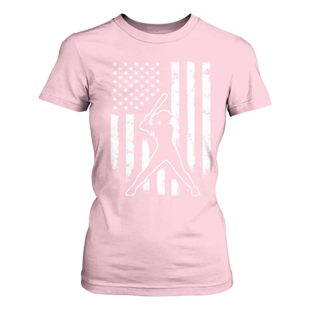 Vintage Patriotic Softball T Shirt For Women Girls Baseball Softball Player American Flag TS10 Light Pink Print Your Wear