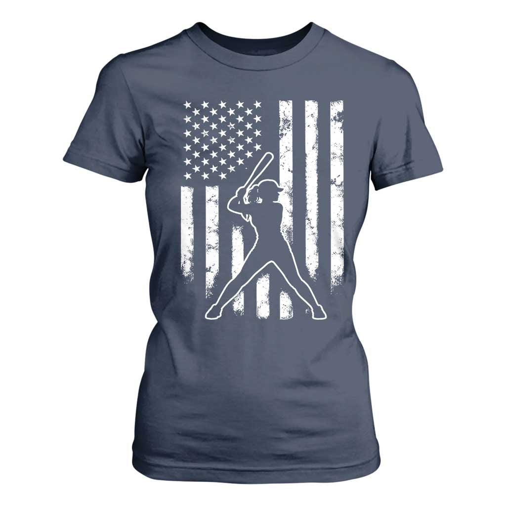 Vintage Patriotic Softball T Shirt For Women Girls Baseball Softball Player American Flag TS10 Navy Print Your Wear