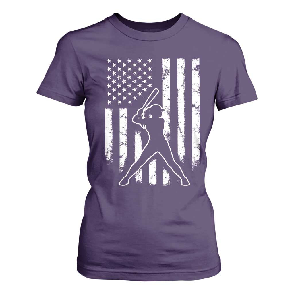 Vintage Patriotic Softball T Shirt For Women Girls Baseball Softball Player American Flag TS10 Purple Print Your Wear
