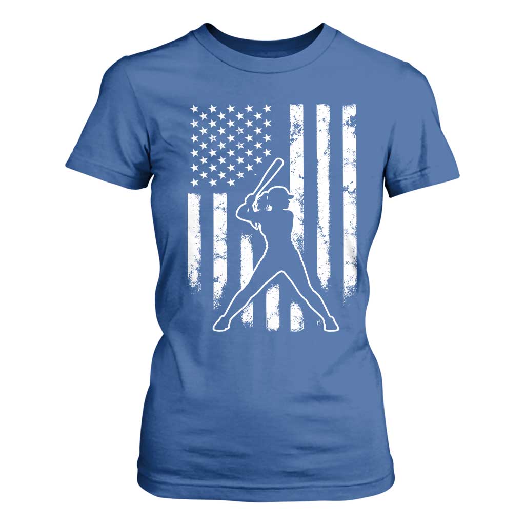 Vintage Patriotic Softball T Shirt For Women Girls Baseball Softball Player American Flag TS10 Royal Blue Print Your Wear