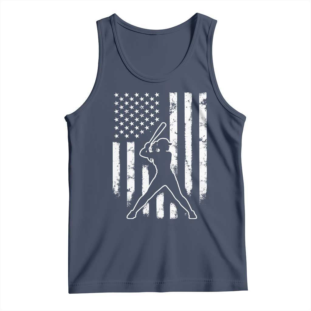 Vintage Patriotic Softball Tank Top Girls Baseball Softball Player American Flag TS10 Navy Print Your Wear