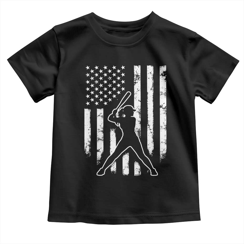 Vintage Patriotic Softball Toddler T Shirt Girls Baseball Softball Player American Flag TS10 Black Print Your Wear