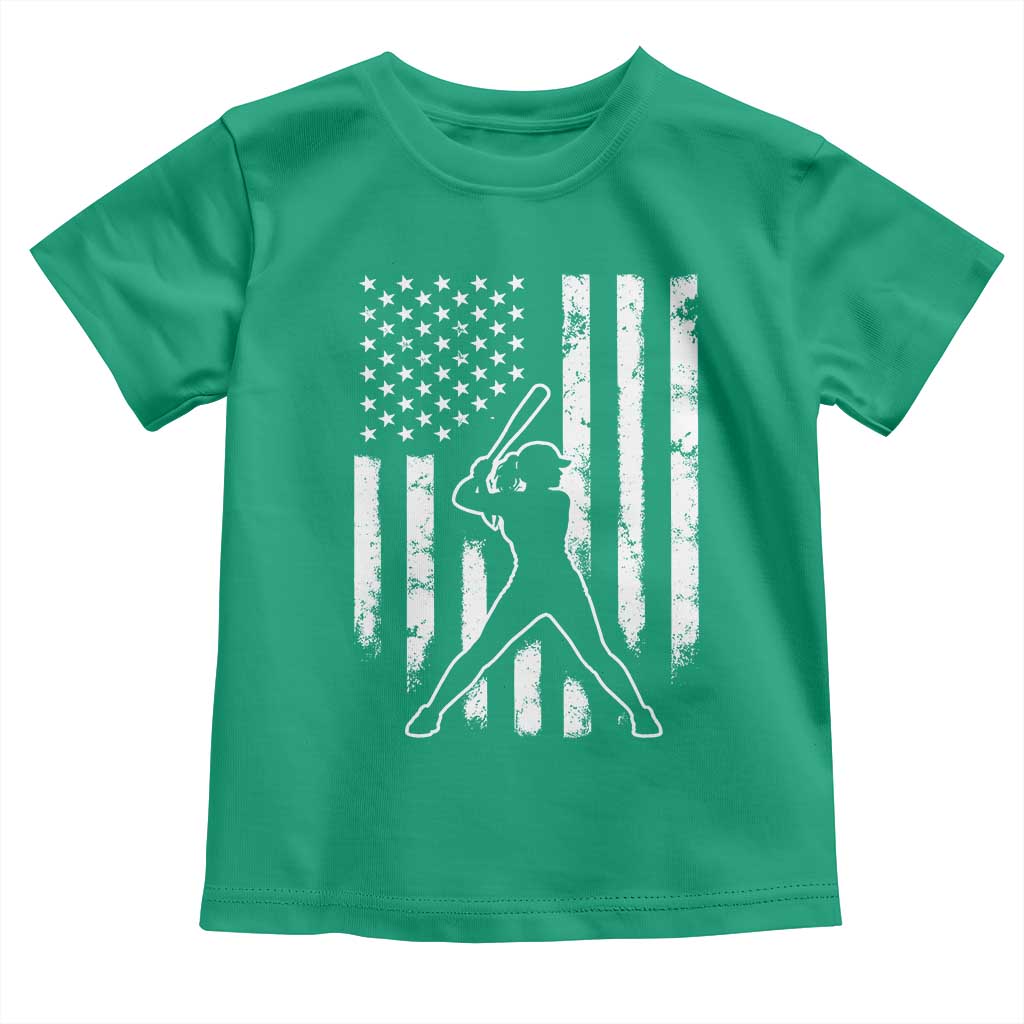 Vintage Patriotic Softball Toddler T Shirt Girls Baseball Softball Player American Flag TS10 Irish Green Print Your Wear