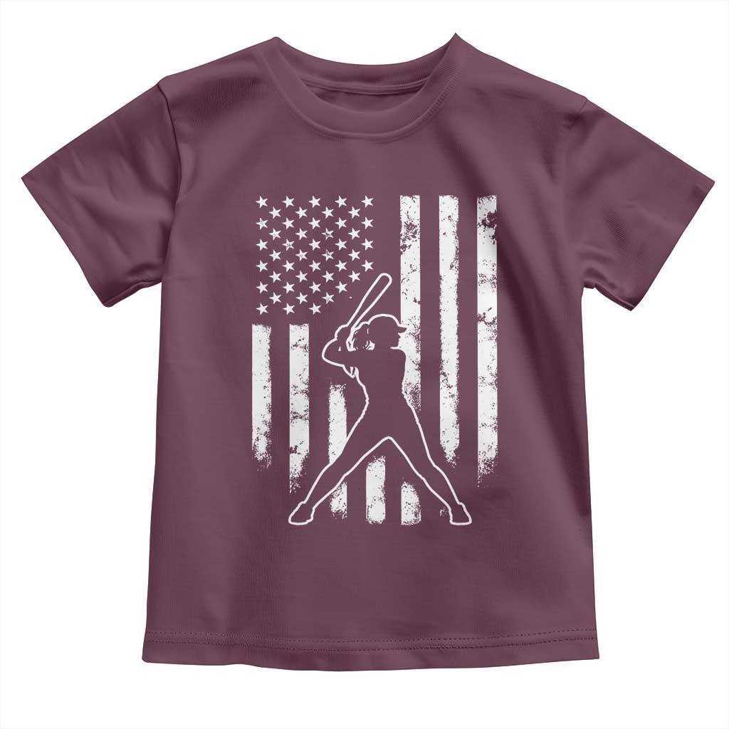 Vintage Patriotic Softball Toddler T Shirt Girls Baseball Softball Player American Flag TS10 Maroon Print Your Wear