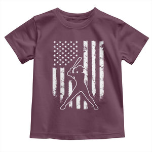 Vintage Patriotic Softball Toddler T Shirt Girls Baseball Softball Player American Flag TS10 Maroon Print Your Wear