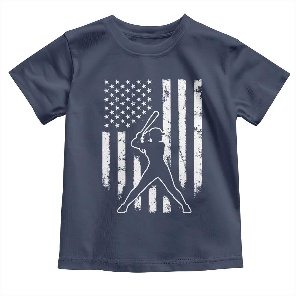 Vintage Patriotic Softball Toddler T Shirt Girls Baseball Softball Player American Flag TS10 Navy Print Your Wear