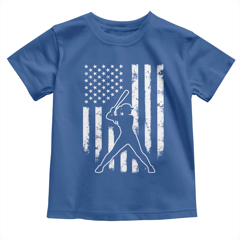 Vintage Patriotic Softball Toddler T Shirt Girls Baseball Softball Player American Flag TS10 Royal Blue Print Your Wear