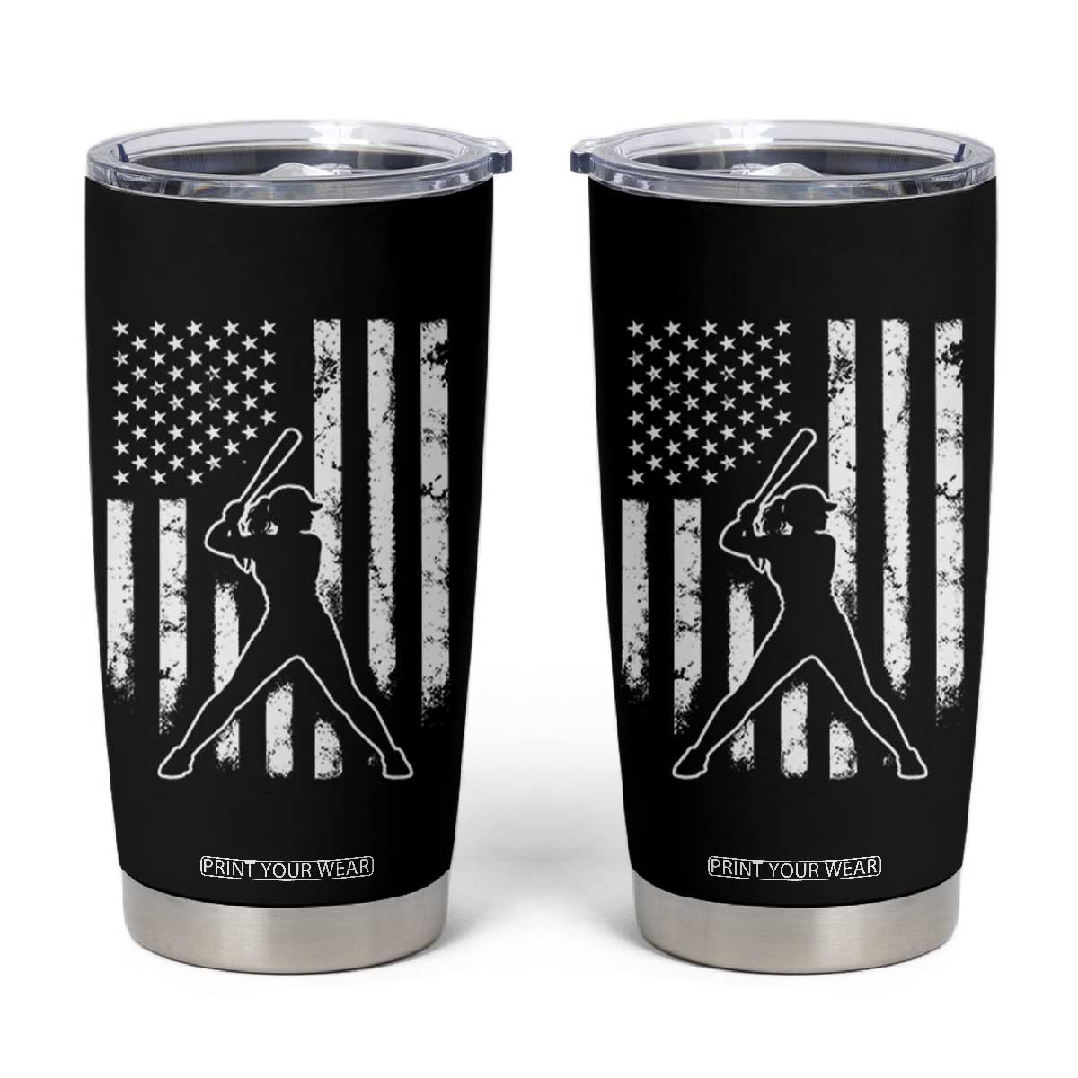 Vintage Patriotic Softball Tumbler Cup Girls Baseball Softball Player American Flag TS10 Black Print Your Wear