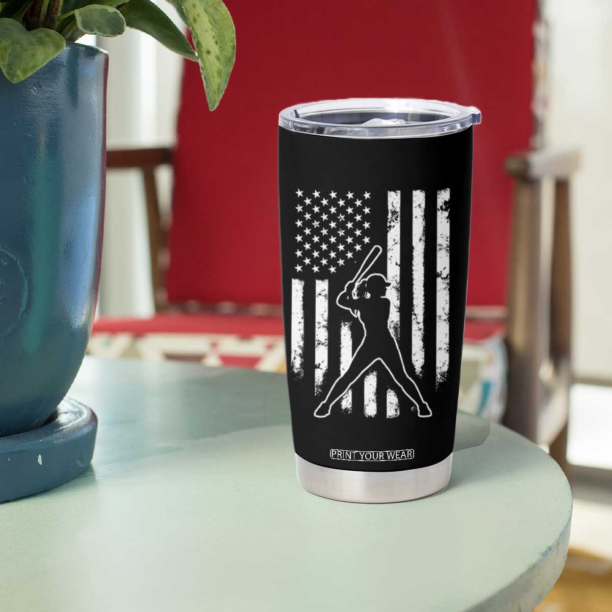 Vintage Patriotic Softball Tumbler Cup Girls Baseball Softball Player American Flag TS10 Print Your Wear