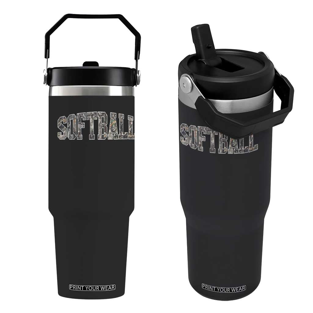 Camo Softball Flip Straw Tumbler Vintage Camouflage Softball Varsity Game Day TS10 One Size: 30 oz Black Print Your Wear