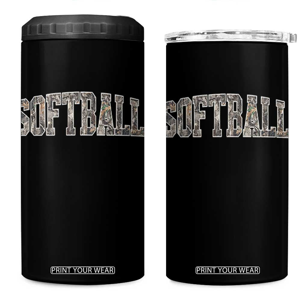 Camo Softball 4 in 1 Can Cooler Tumbler Vintage Camouflage Softball Varsity Game Day TS10 One Size: 16 oz Black Print Your Wear