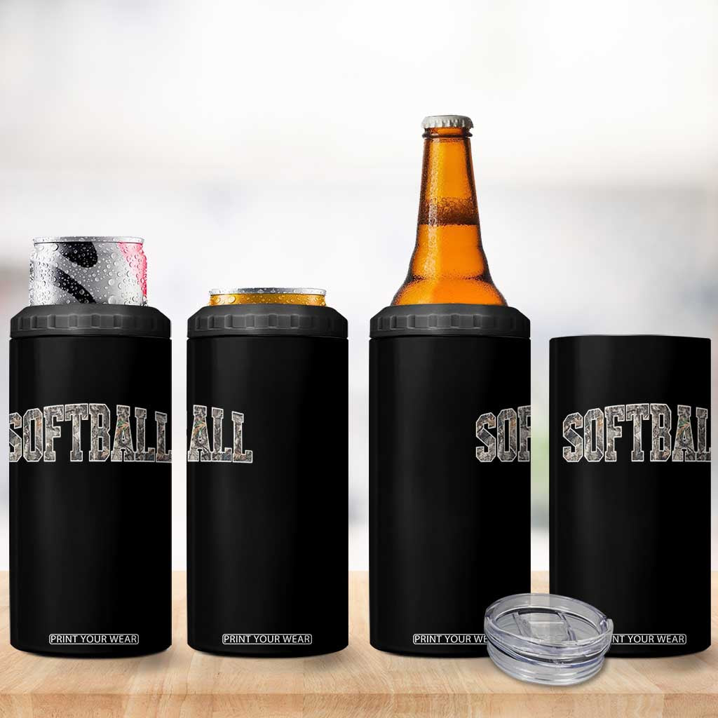 Camo Softball 4 in 1 Can Cooler Tumbler Vintage Camouflage Softball Varsity Game Day TS10 Print Your Wear