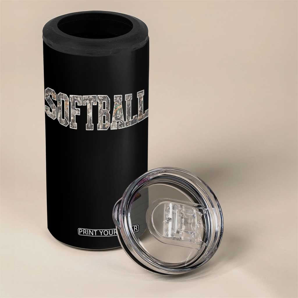Camo Softball 4 in 1 Can Cooler Tumbler Vintage Camouflage Softball Varsity Game Day TS10 Print Your Wear