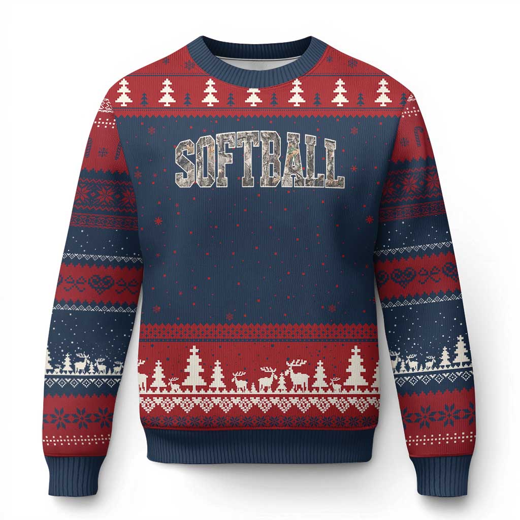 Camo Softball Ugly Christmas Sweater Vintage Camouflage Softball Varsity Game Day TS10 Navy Red Print Your Wear
