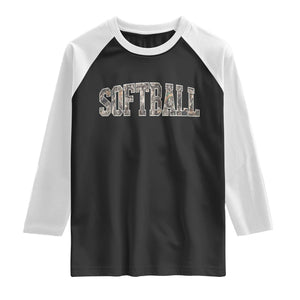 Camo Softball Raglan Shirt Vintage Camouflage Softball Varsity Game Day TS10 Black White Print Your Wear