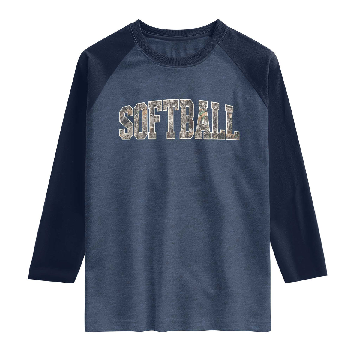 Camo Softball Raglan Shirt Vintage Camouflage Softball Varsity Game Day TS10 Heather Denim Navy Print Your Wear