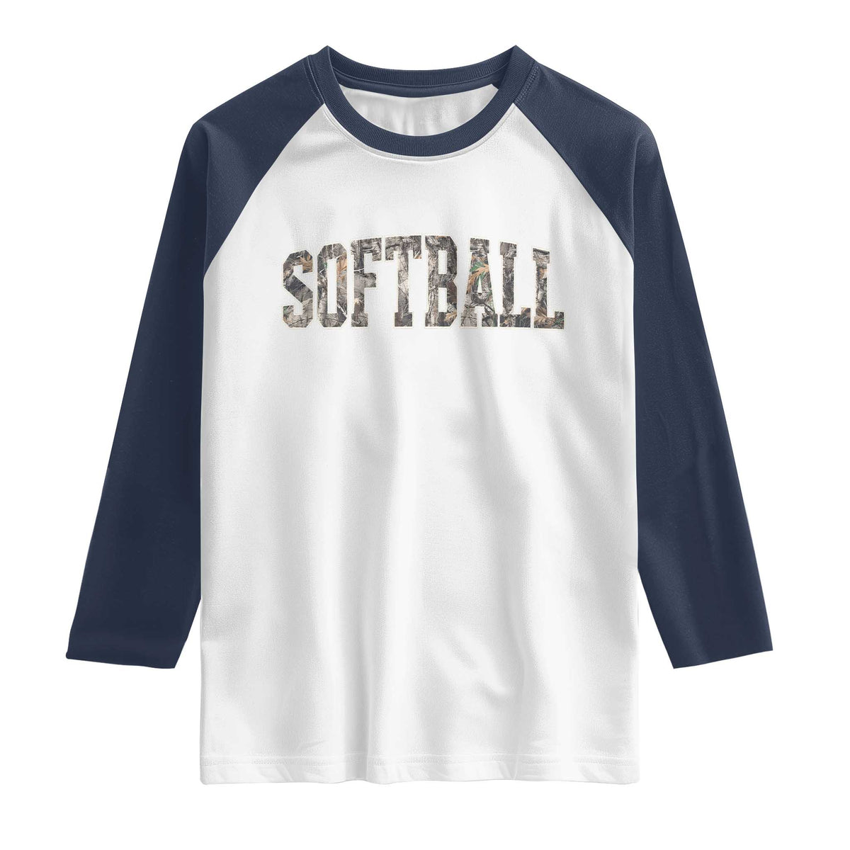 Camo Softball Raglan Shirt Vintage Camouflage Softball Varsity Game Day TS10 White Navy Print Your Wear