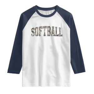 Camo Softball Raglan Shirt Vintage Camouflage Softball Varsity Game Day TS10 White Navy Print Your Wear