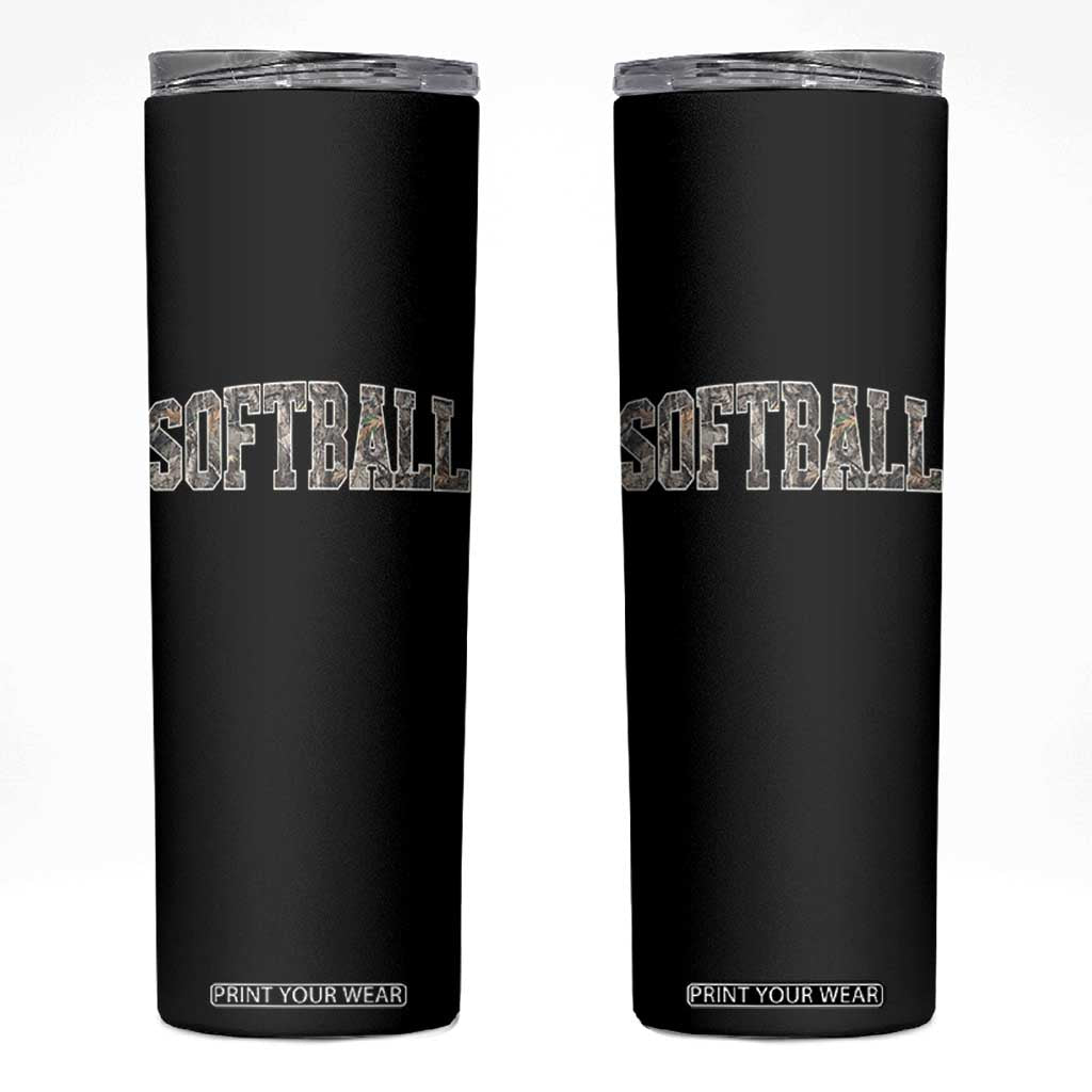 Camo Softball Skinny Tumbler Vintage Camouflage Softball Varsity Game Day TS10 Black Print Your Wear