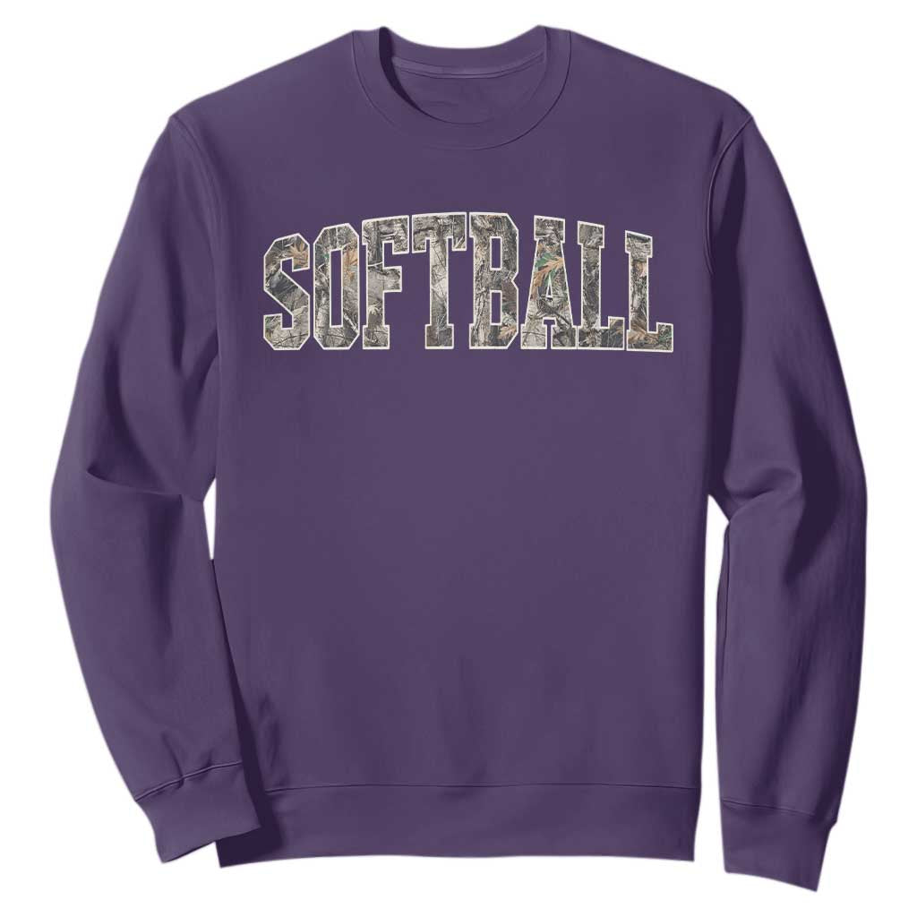 Camo Softball Sweatshirt Vintage Camouflage Softball Varsity Game Day TS10 Purple Print Your Wear