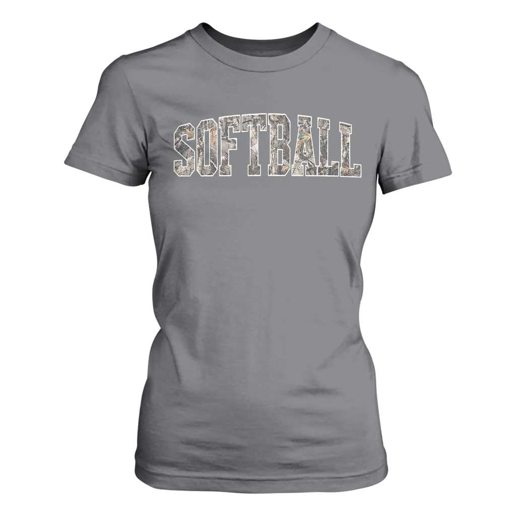 Camo Softball T Shirt For Women Vintage Camouflage Softball Varsity Game Day TS10 Charcoal Print Your Wear