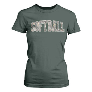 Camo Softball T Shirt For Women Vintage Camouflage Softball Varsity Game Day TS10 Dark Forest Green Print Your Wear