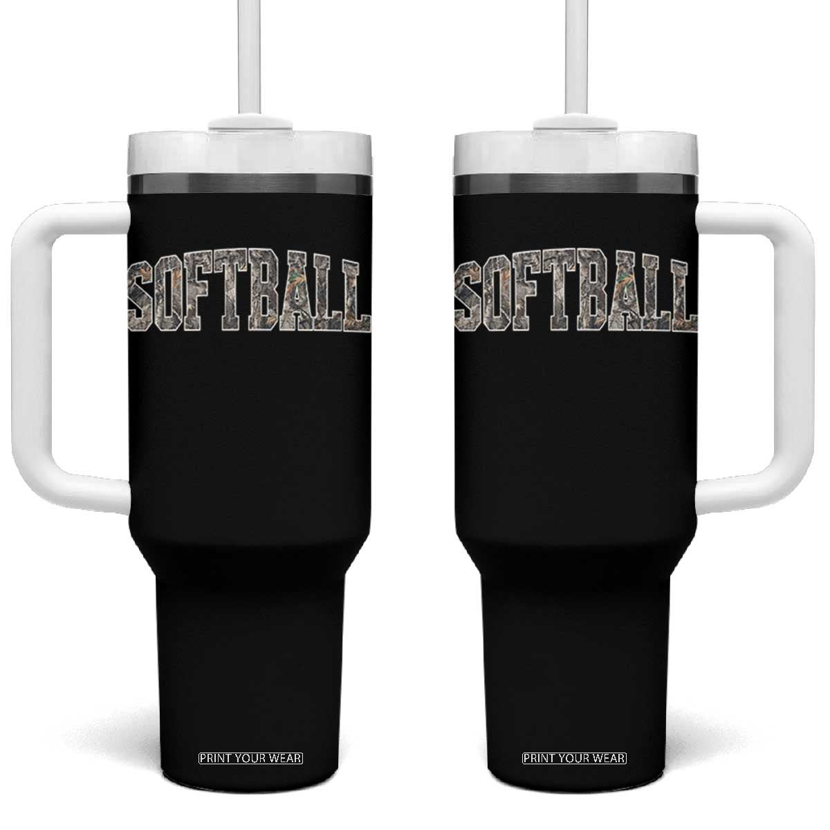 Camo Softball Tumbler With Handle Vintage Camouflage Softball Varsity Game Day TS10 One Size: 40 oz Black Print Your Wear