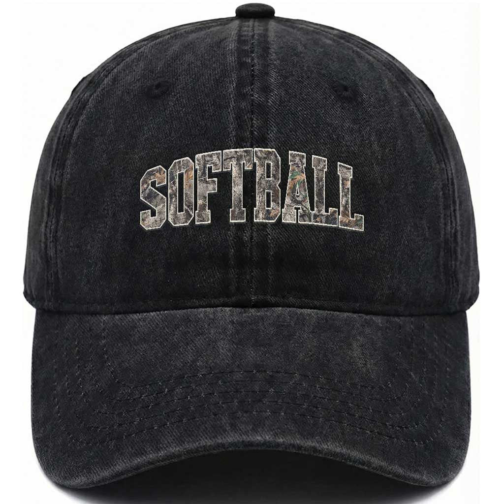 Camo Softball Washed Cotton Baseball Cap Vintage Camouflage Softball Varsity Game Day