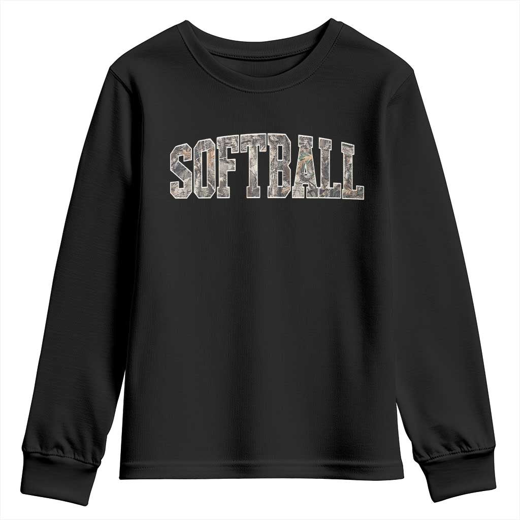 Camo Softball Youth Sweatshirt Vintage Camouflage Softball Varsity Game Day TS10 Black Print Your Wear