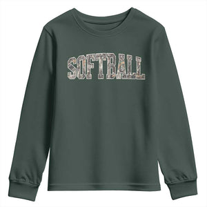Camo Softball Youth Sweatshirt Vintage Camouflage Softball Varsity Game Day TS10 Dark Forest Green Print Your Wear