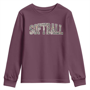 Camo Softball Youth Sweatshirt Vintage Camouflage Softball Varsity Game Day TS10 Maroon Print Your Wear
