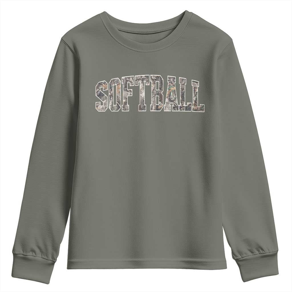 Camo Softball Youth Sweatshirt Vintage Camouflage Softball Varsity Game Day TS10 Military Green Print Your Wear