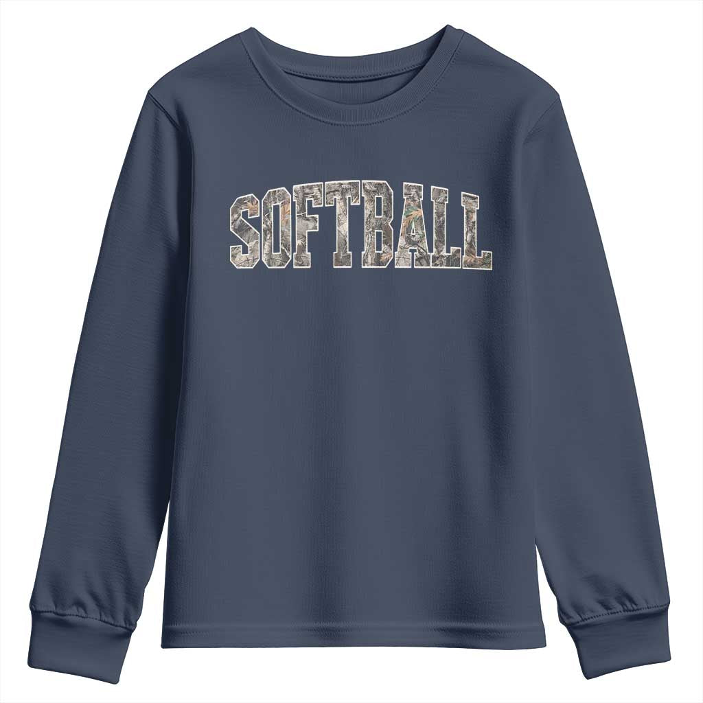 Camo Softball Youth Sweatshirt Vintage Camouflage Softball Varsity Game Day TS10 Navy Print Your Wear