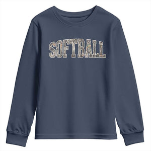 Camo Softball Youth Sweatshirt Vintage Camouflage Softball Varsity Game Day TS10 Navy Print Your Wear