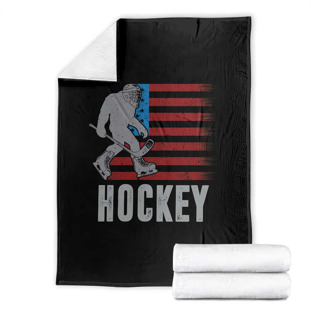 Hockey Bigfoot USA Flag Throw Blanket Vintage Patriotic Ice Hockey Player TS10 Black Print Your Wear