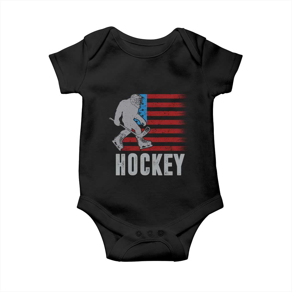 Hockey Bigfoot USA Flag Baby Onesie Vintage Patriotic Ice Hockey Player TS10 Black Print Your Wear