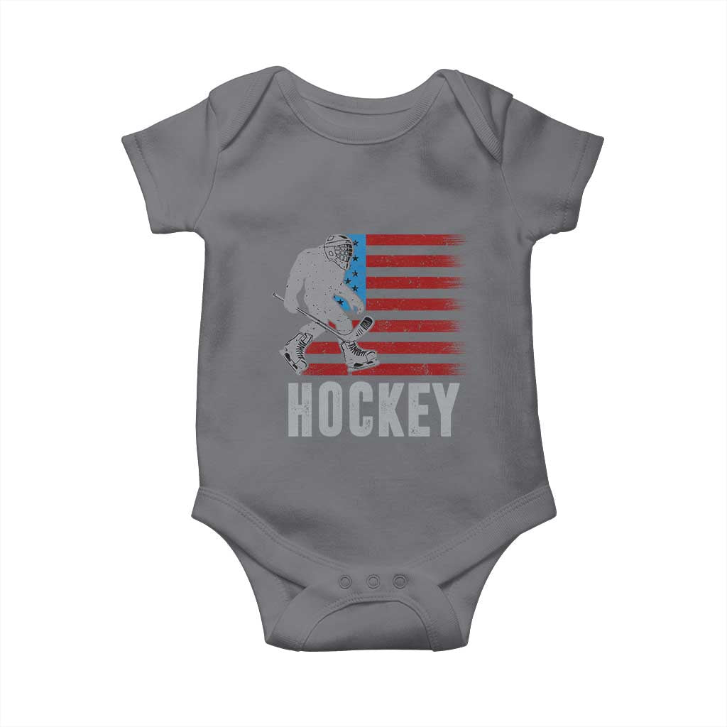 Hockey Bigfoot USA Flag Baby Onesie Vintage Patriotic Ice Hockey Player TS10 Charcoal Print Your Wear