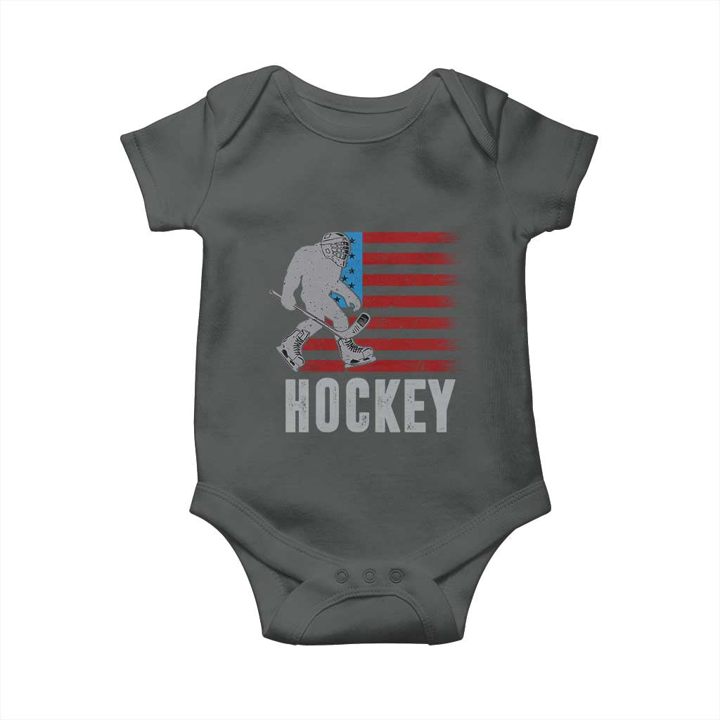 Hockey Bigfoot USA Flag Baby Onesie Vintage Patriotic Ice Hockey Player TS10 Dark Heather Print Your Wear