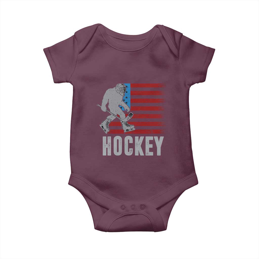 Hockey Bigfoot USA Flag Baby Onesie Vintage Patriotic Ice Hockey Player TS10 Maroon Print Your Wear