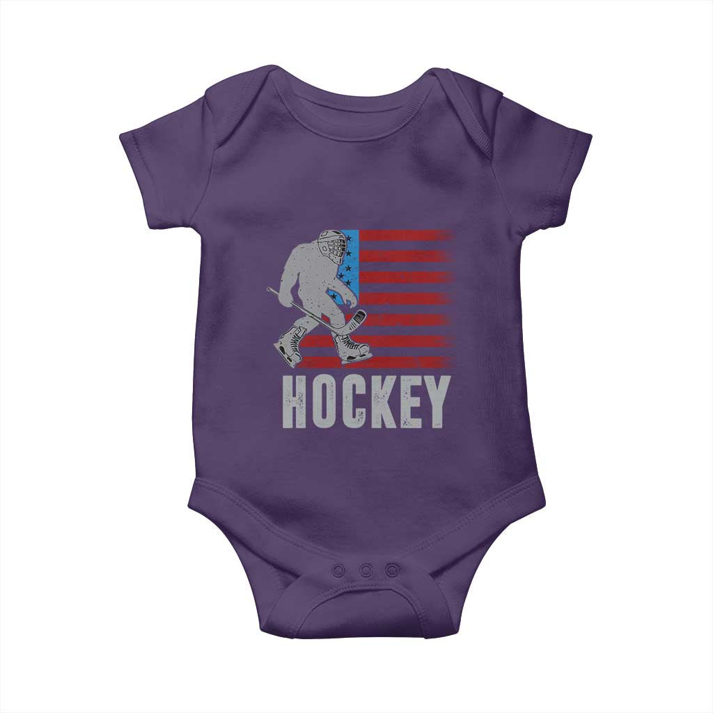 Hockey Bigfoot USA Flag Baby Onesie Vintage Patriotic Ice Hockey Player TS10 Purple Print Your Wear