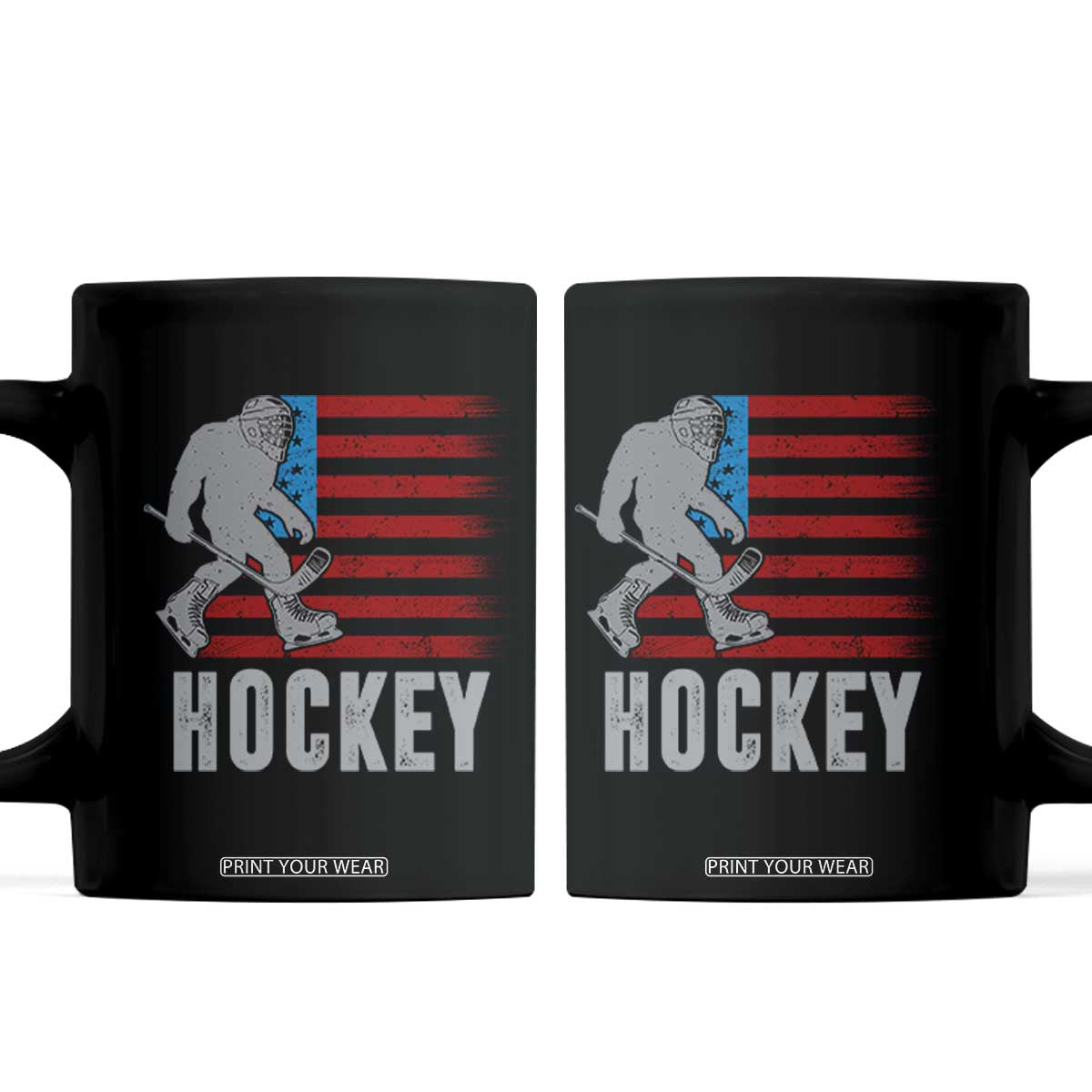 Hockey Bigfoot USA Flag Coffee Mug Vintage Patriotic Ice Hockey Player TS10 Black Print Your Wear