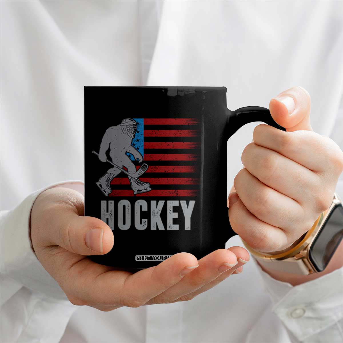 Hockey Bigfoot USA Flag Coffee Mug Vintage Patriotic Ice Hockey Player TS10 Print Your Wear