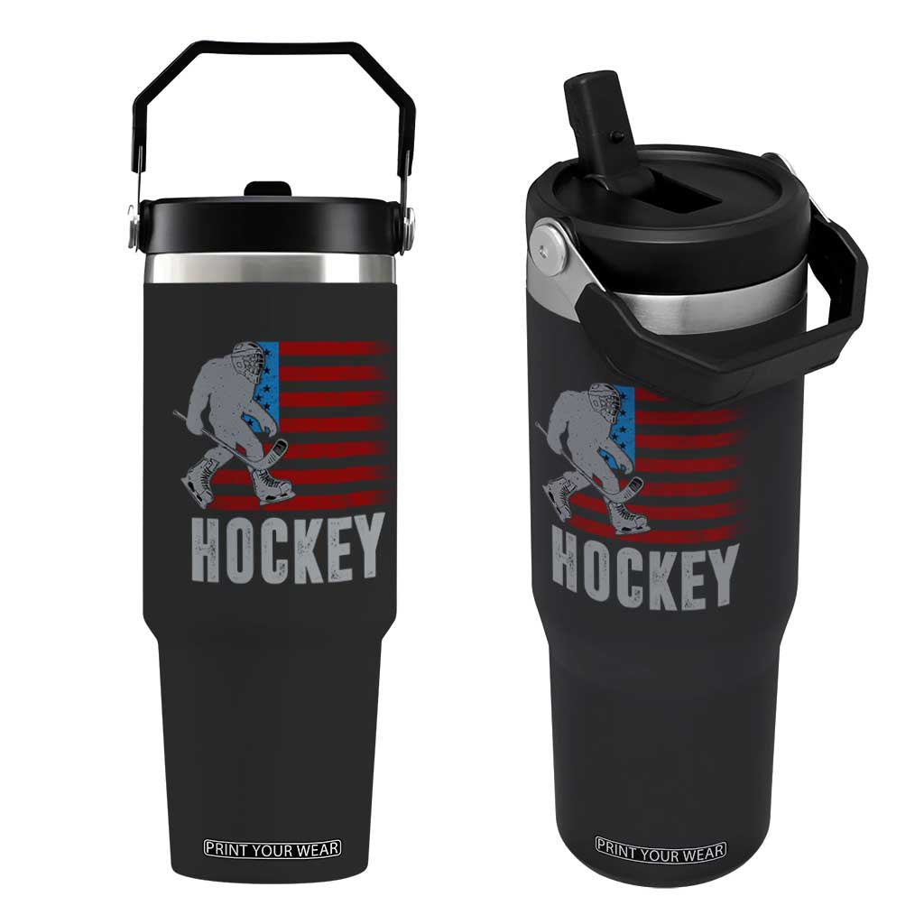 Hockey Bigfoot USA Flag Flip Straw Tumbler Vintage Patriotic Ice Hockey Player TS10 One Size: 30 oz Black Print Your Wear