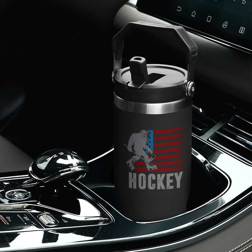 Hockey Bigfoot USA Flag Flip Straw Tumbler Vintage Patriotic Ice Hockey Player TS10 Print Your Wear