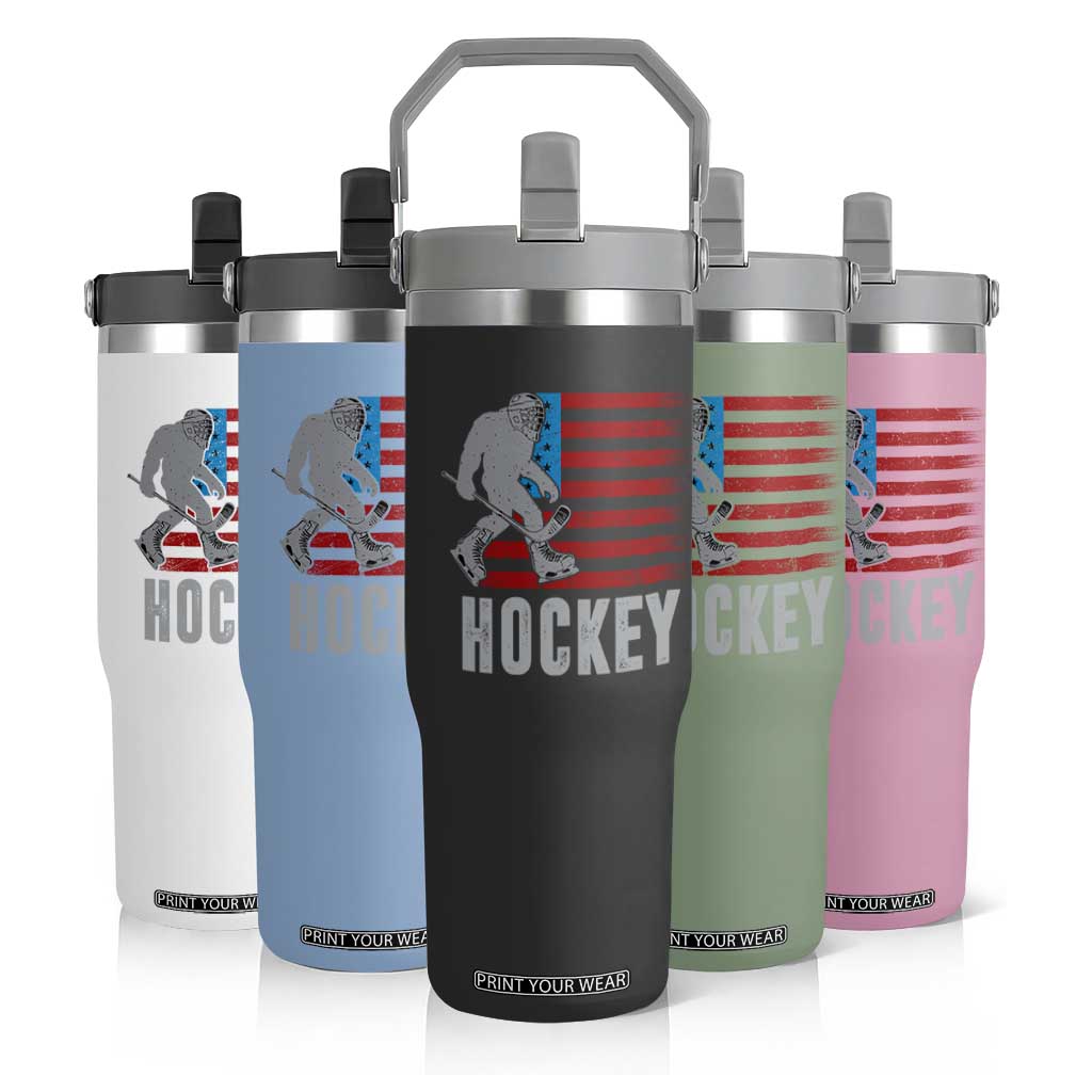 Hockey Bigfoot USA Flag Flip Straw Tumbler Vintage Patriotic Ice Hockey Player TS10 Print Your Wear