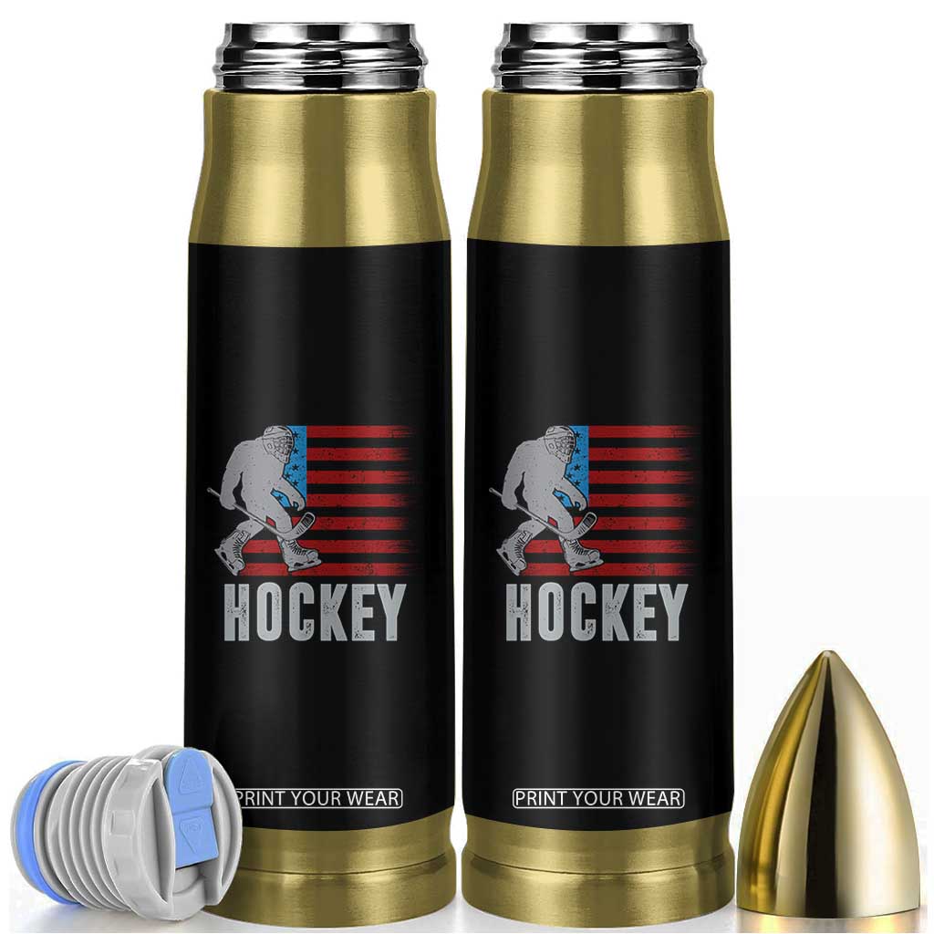 Hockey Bigfoot USA Flag Bullet Tumbler Vintage Patriotic Ice Hockey Player TS10 Black Print Your Wear