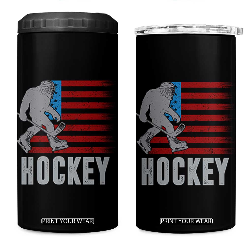 Hockey Bigfoot USA Flag 4 in 1 Can Cooler Tumbler Vintage Patriotic Ice Hockey Player TS10 One Size: 16 oz Black Print Your Wear