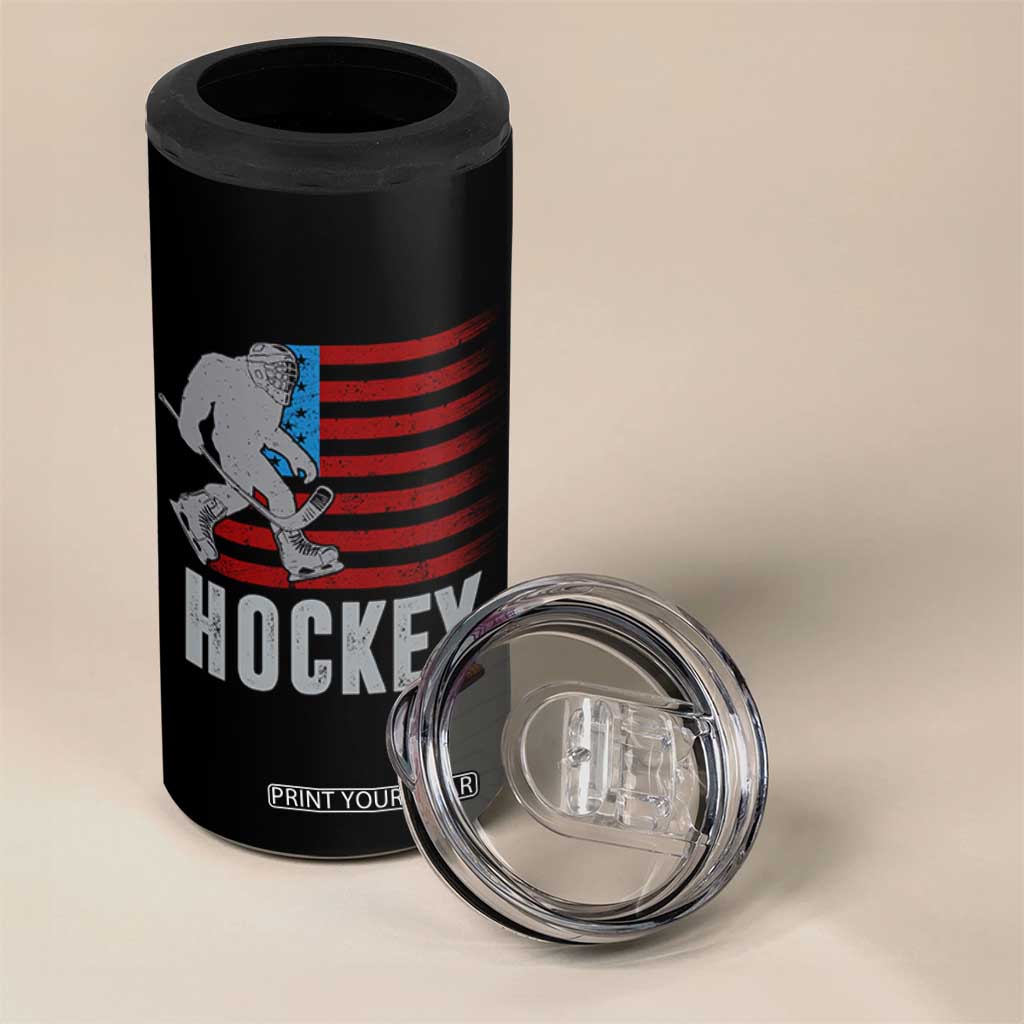 Hockey Bigfoot USA Flag 4 in 1 Can Cooler Tumbler Vintage Patriotic Ice Hockey Player TS10 Print Your Wear