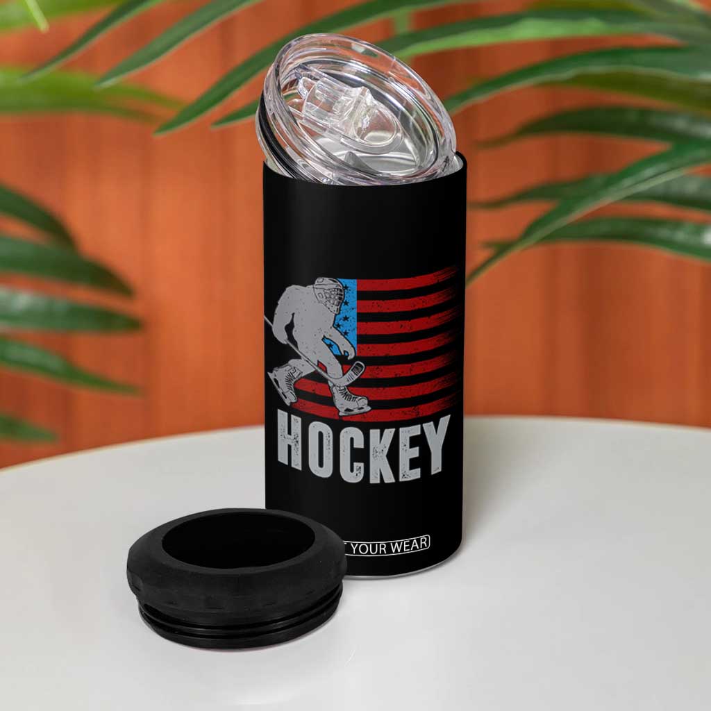 Hockey Bigfoot USA Flag 4 in 1 Can Cooler Tumbler Vintage Patriotic Ice Hockey Player TS10 Print Your Wear