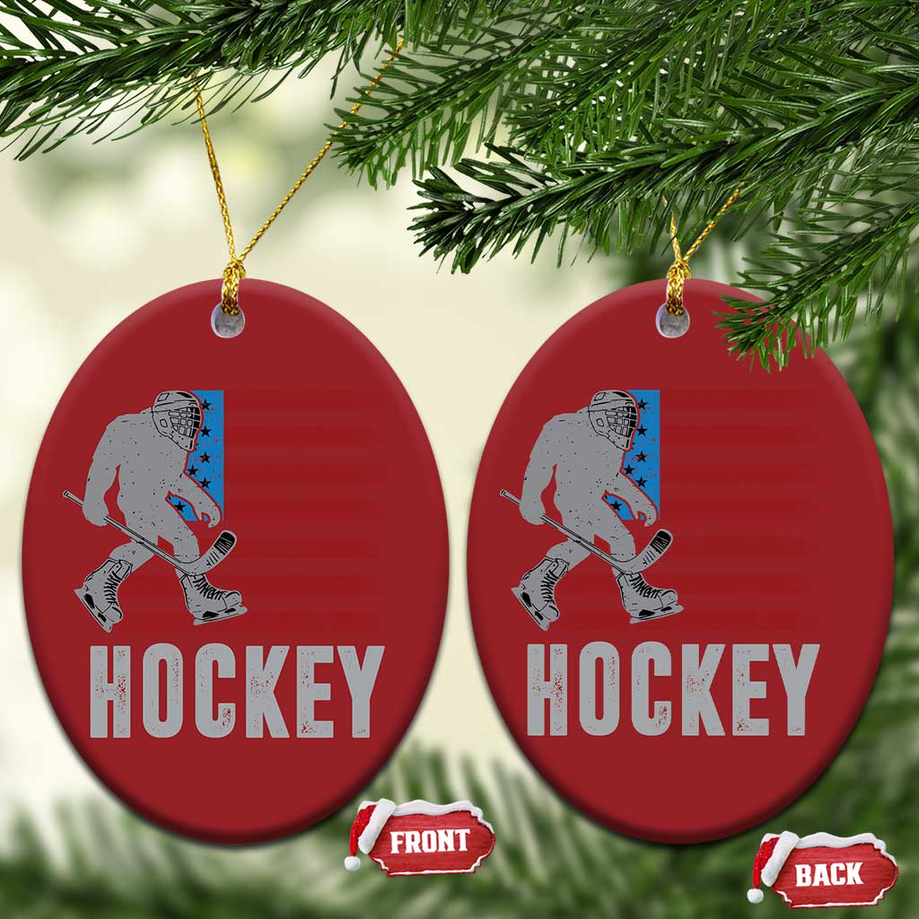 Hockey Bigfoot USA Flag Christmas Ornament Vintage Patriotic Ice Hockey Player TS10 Oval Red Print Your Wear